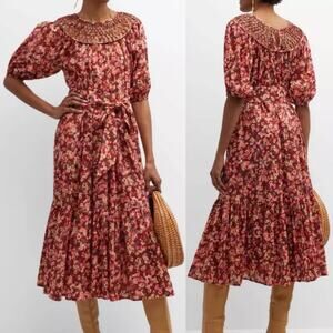 Merlette Andersson Floral Woven Midi Dress Terracotta, size Small